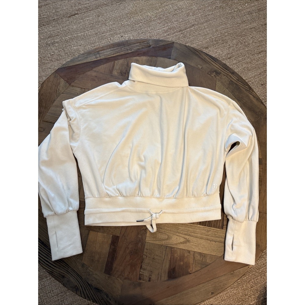 Sweaty Betty Turtle Neck Melody Fleece Pullover Cropped Cream Women's US 6